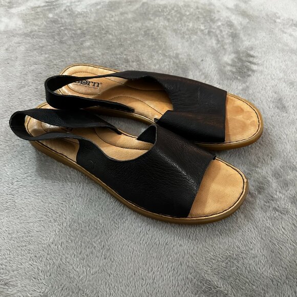 Born Shoes - Born Inlet Black Leather Sandals Shoes Women's 11 Flats Comfort Slingback